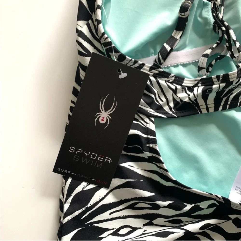 Spyder Women’s Swimsuit Black and White One Piece Strappy Back Size Medium NWT